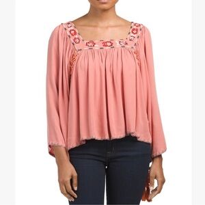 Banjara Embroidered Blouse - Coral